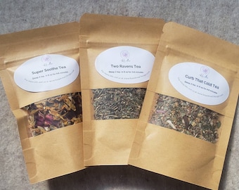 Herbal Tea Gift Set-Loose Leaf Tea-Caffeine Free-Organic-Available in sets of 3 or 5-Available in 1 or 2 oz Options-Choose Your Own Tea Set