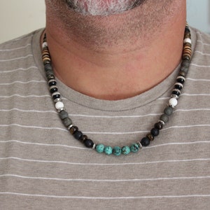 Mens Beaded Necklace With Gemstones , Multi Stone Necklace, Turquoise ...