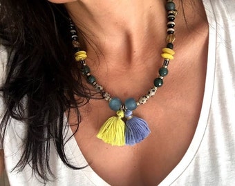 Woman's Necklace, Boho necklace, Gypsy Necklace, Tassel necklace, Colorful Bohemian Necklace, Beaded necklace, Unique Xmas Gift