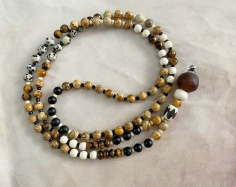 Brown Mala Necklace ,GOA Mala necklace For Man, Stone Bead necklace, Long Beach Necklace, Gift For Guys, Surfer Necklace