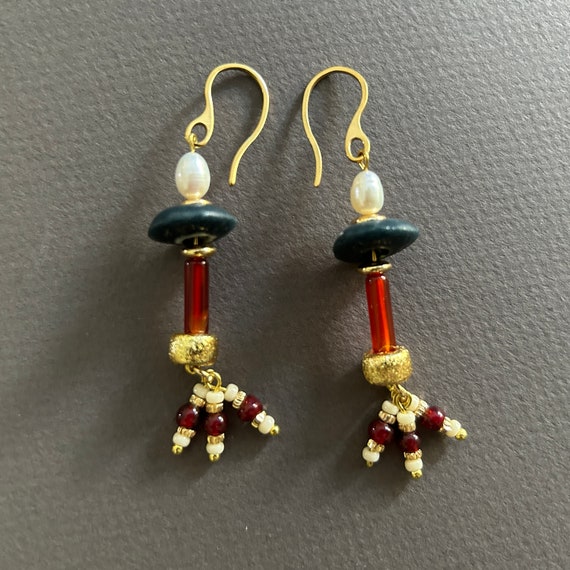 Boucles D'oreilles Pendantes Dorées Avec Perle Cornaline - Naturosphère, Neuves Avec étiquettes