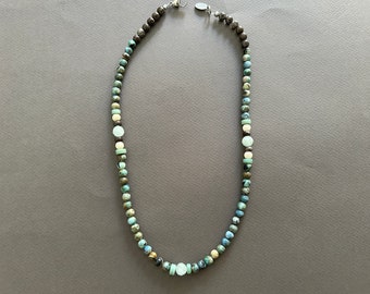 Gemstones Necklace for Men, Beaded Necklace ,Variscite Necklace, Surfer Necklace for Man, Unique Gift, Gift for Boyfriend, Father's Day Gift