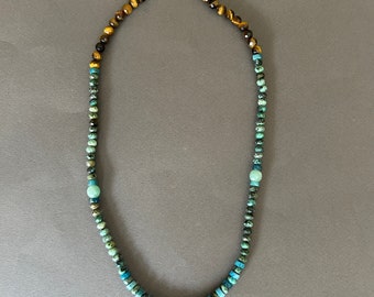 Stenen ketting voor mannen met turquoise en blauwe apatiet, blauwe kralen ketting, edelstenen ketting, uniek cadeau, cadeau voor man, verjaardagscadeau