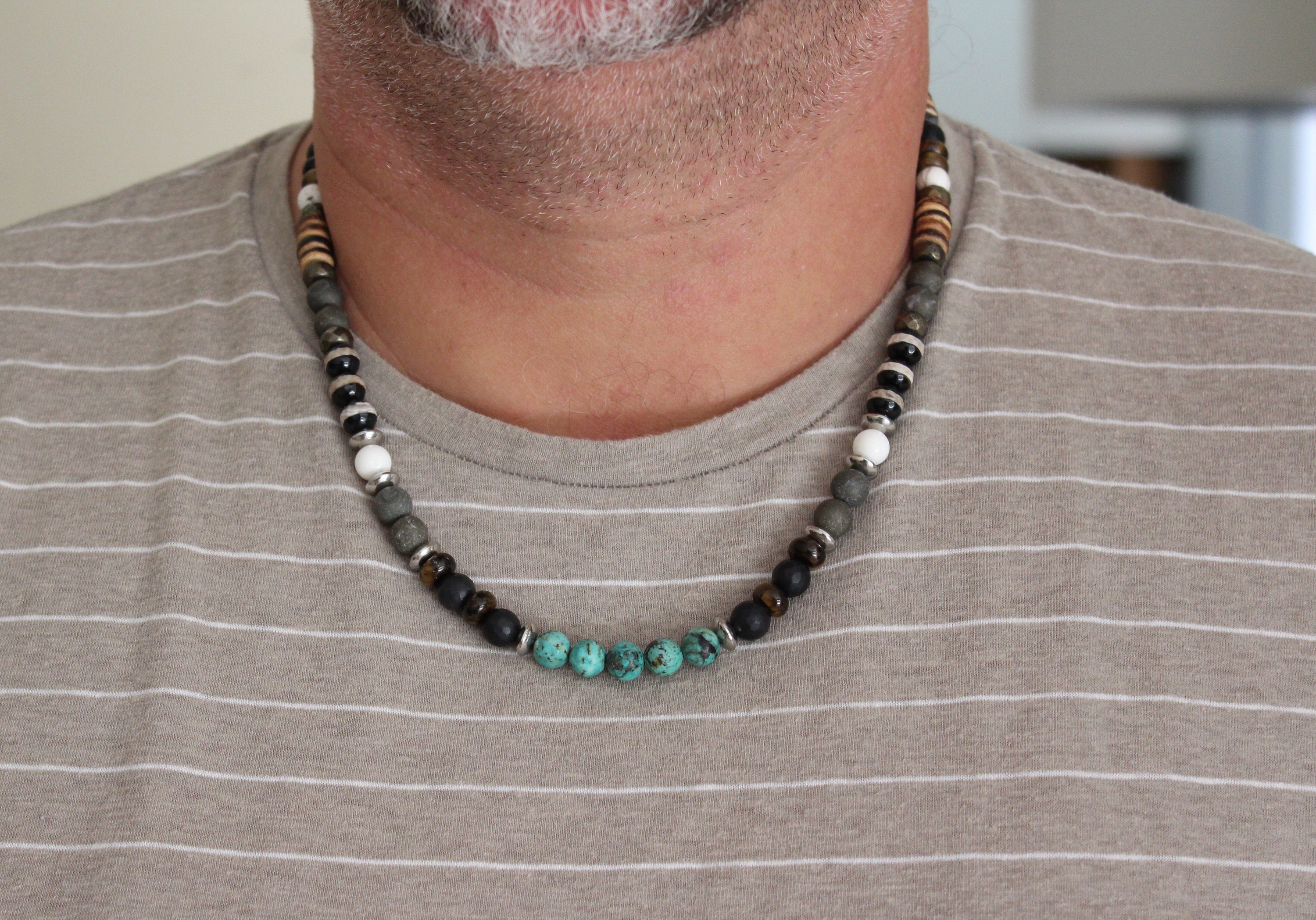 Barbados Two-Tone Chrome Black Surfer Beaded Choker Necklace, Men's Beach  Jewelry