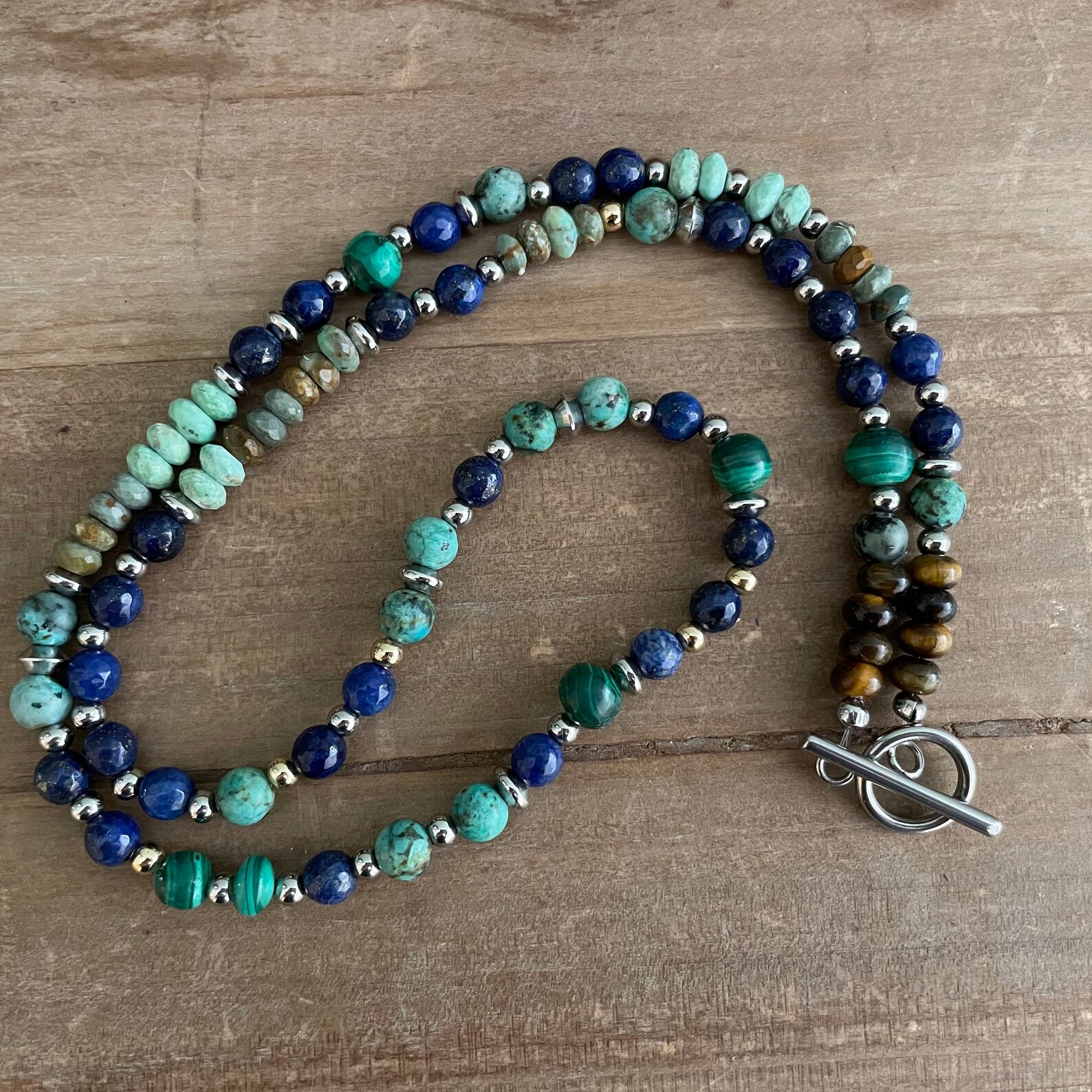 Men's Blue Necklace, Gemstones Necklace, Turquoise, Blue Lapis Necklace