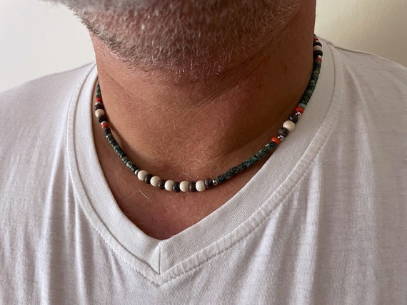Collier de perles pour homme turquoise, collier de surfeur, collier de  pierre pour homme, cadeau pour homme, collier de plage petit ami, collier  hippie homme -  France