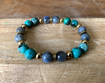 Turquoise and Labradorite bracelet for woman, Healing Bohemian bracelet, Yoga Stretch Bracelet, Mother's Day Gift