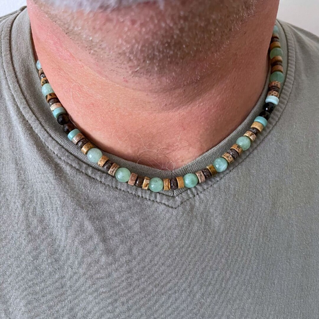 Stone Beaded Necklace for Man, Gemstones Necklace for Man, Surfer
