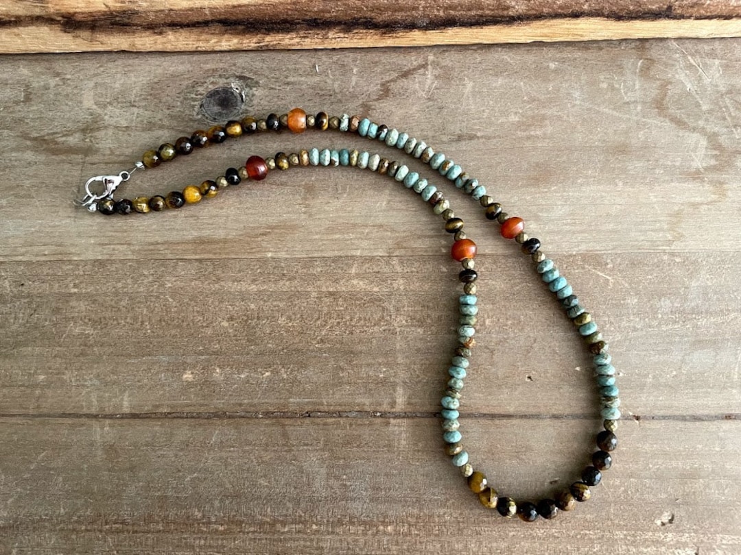 Turquoise Necklace for Men Beaded Necklace With Gemstones - Etsy