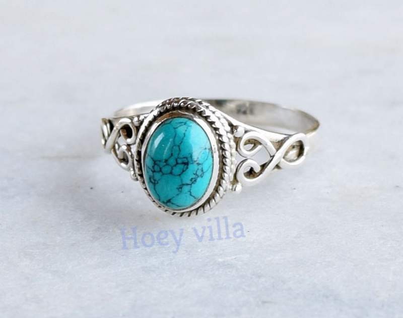 Details about  / Green Copper Turquoise Ring 925 Sterling Silver Ring Boho Ring All Size BM-363