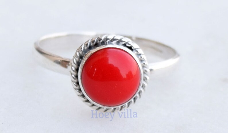 Red coral gemstone ring,925 sterling silver,vintage rings,gift for her,silver design ring,midi ring,personalized gift,boho ring,wedding gift