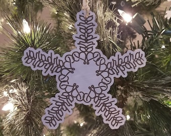 Customized Name Wooden Snowflake Ornament, Personalized Christmas Ornament, Family Gift, Teacher Gift, Stocking Stuffer