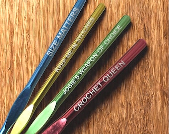 Personalized Crochet Hooks, aluminum laser engraved with your message, Birthday, Christmas, Mothers day or Special Occasion Present