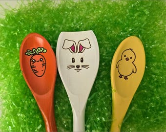 Spring Wooden Spoon, Chick Decor, Easter Kitchen Decor, Easter Spoons, Spring Accent, Bunny Kitchen Decoration, Holiday Wooden Spoons