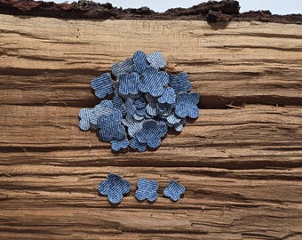 Recycled Denim Confetti Flowers, Wedding Decorations, Shabby Chic, Junk Journals Embellishment, Journal Decor, Small Craft Projects Supplies