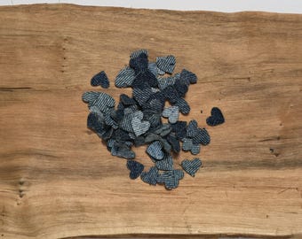Recycled Denim Confetti Hearts , Wedding Decorations, Shabby Chic, Junk Journals Embellishment, Journal Decor, Small Craft Projects Supplies