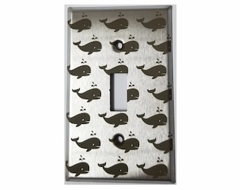 Metal Switch Plate Cover,  Stainless Steel Wall Plate, Decorative Outlet Cover, Nautical Nursery Decor, Whale Baby Shower Gift, Bathroom