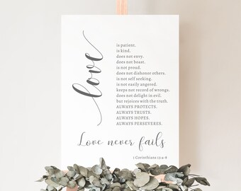 Love is Patient Love is Kind Wedding Sign, 1 Corinthians 13 Wedding Aisle Sign, Love Never Fails Print, Printable Christian Wedding Gift