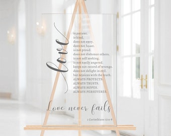 1 Corinthians 13 Wedding Aisle Sign, Love Never Fails Print, Love is Patient Love is Kind Wedding Sign, Printable Christian Wedding Gift