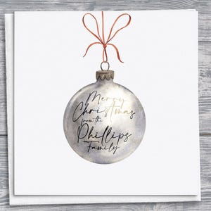 Festliche Kugel Weihnachtskarte, personalisiert mit handgeschriebener Schrift, benutzerdefinierte Feiertagsgrüße