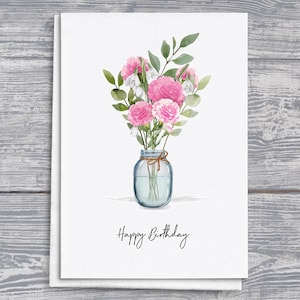 Cartão de aniversário floral de janeiro, cartão de felicitações inspirado em floriografia, cartão de aniversário botânico, cartão de presente exclusivo
