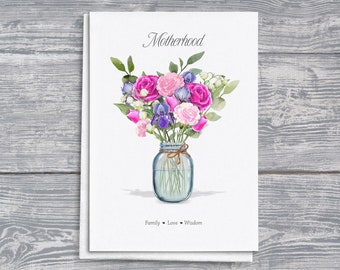 Mother's Day Bouquet Card, Flower Greeting Card, Floral Mom Card, Handmade Mother's Card, Botanical Greeting