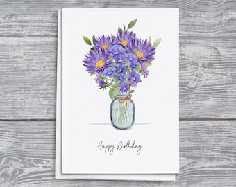 Tarjeta de felicitación floral de septiembre: Aster y Morning Glory (A5)
