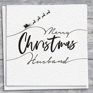 Cartão de Natal personalizado desenhado à mão para marido, trenó do Papai Noel e renas, saudações de feriado
