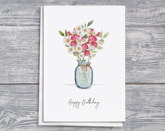 Tarjeta de cumpleaños de abril: Saludos floriográficos de margaritas y guisantes de olor