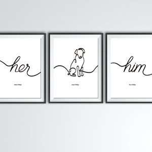 Typography Hand Drawn Dog Print, Bespoke Triple Artwork, Custom Pet Gift, Unique Wall Decor image 6