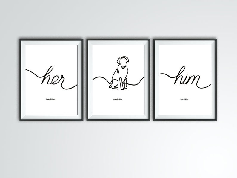 Typography Hand Drawn Dog Print, Bespoke Triple Artwork, Custom Pet Gift, Unique Wall Decor image 6