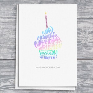 Tarjeta de cumpleaños de cupcake de unicornio, A5, colores pastel, tarjeta de felicitación, personalizada