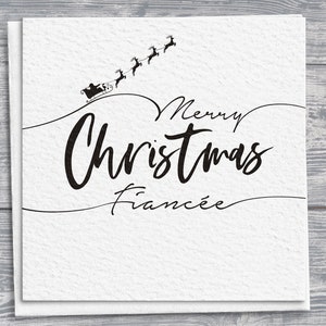 Frohe Weihnachtskarte, handgezeichnete quadratische Karte, Schlitten und Rentier des Weihnachtsmanns, Weihnachtsgeschenk für die Verlobte
