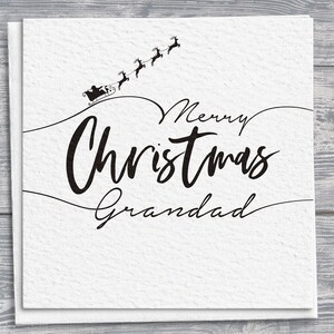 Biglietto di Natale personalizzato disegnato a mano, dettaglio slitta di Babbo Natale e renna, biglietto quadrato, regalo per il nonno
