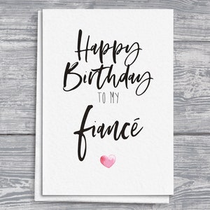 Biglietto di auguri di compleanno Finacé, biglietto A5 disegnato a mano, cuore rosa acquerello, regalo romantico