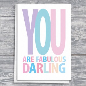 Carte de voeux inspirante « You Are Fabulous Darling », carte d'encouragement, note de motivation, message positif
