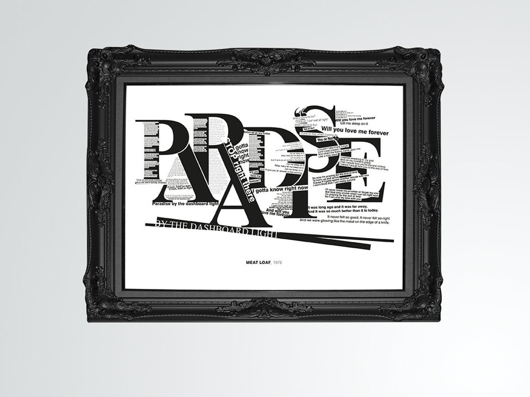 Meat Loaf Paradise by the Dashboard Light Print, Typographical Lyrics Print, Songinspired Art