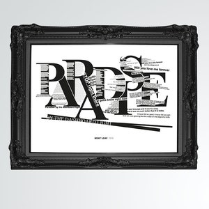 Meat Loaf Paradise by the Dashboard Impression lumineuse, Impression des paroles typographiques, Art inspiré de la chanson