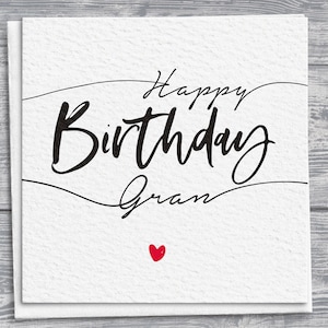Cartão de aniversário Gran Square, cartão de script desenhado à mão com detalhes de coração, cartão de felicitações de coração vermelho