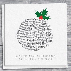 Tarjeta de Navidad con pudín de Navidad, tarjeta de letras de villancicos, saludos festivos, tarjeta navideña, tarjeta de Navidad única