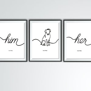 Typography Hand Drawn Dog Print, Bespoke Triple Artwork, Custom Pet Gift, Unique Wall Decor