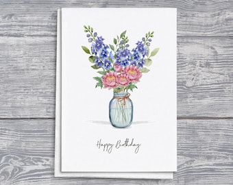 Tarjeta de cumpleaños floral de julio, tarjeta de felicitación inspirada en la floriografía, tarjeta de cumpleaños botánica, tarjeta de regalo única