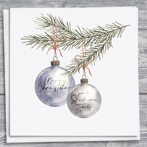 Festliche Duo Kugel-Weihnachtskarte, personalisiert mit handgeschriebener Schrift, benutzerdefinierte Feiertagsgrüße