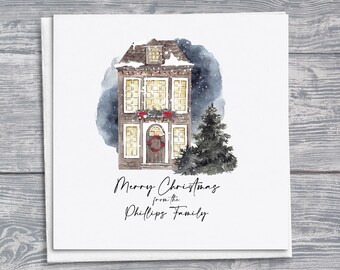 Tarjeta navideña personalizada con acuarela: saludo festivo