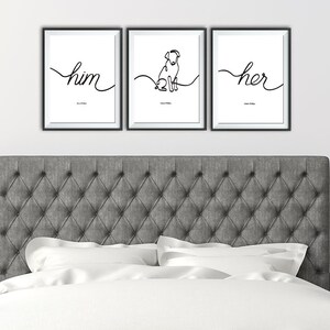 Typography Hand Drawn Dog Print, Bespoke Triple Artwork, Custom Pet Gift, Unique Wall Decor image 2