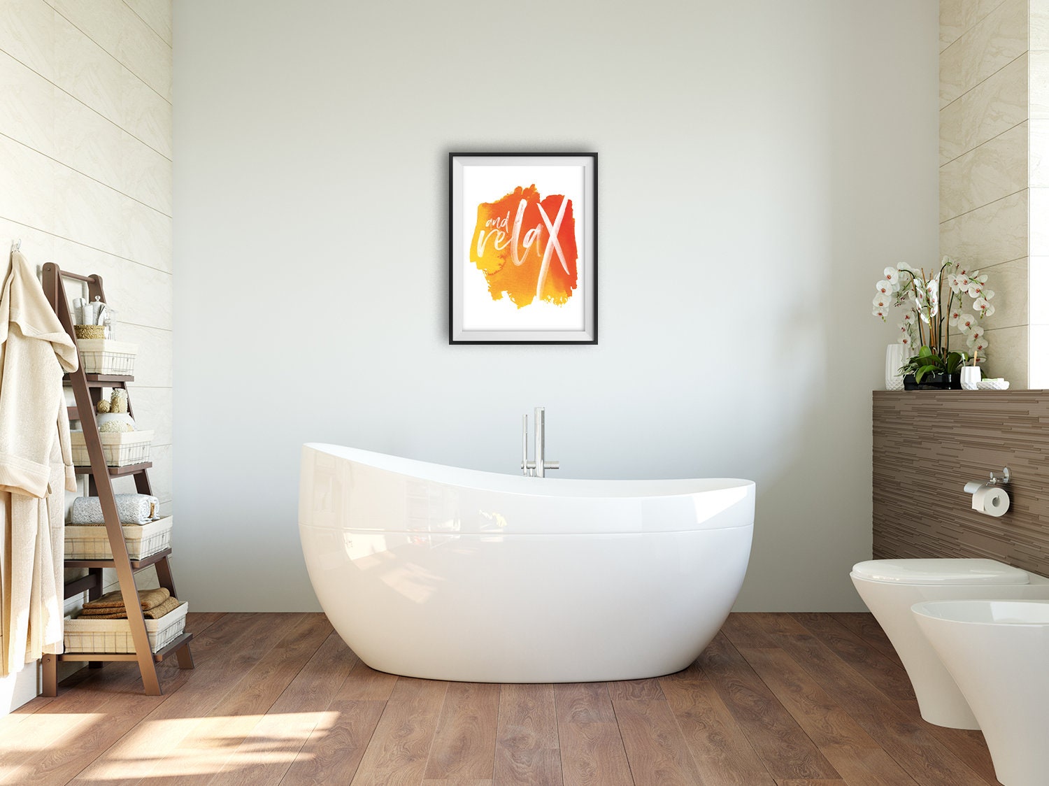 Orange Bathroom wall art and Relax orange water Etsy