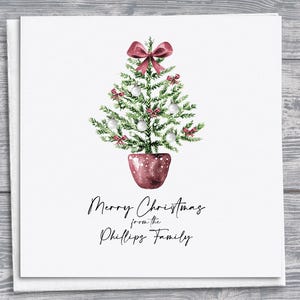 Handgefertigte personalisierte Weihnachtskarte mit Aquarell Weihnachtsbaum, benutzerdefinierte Feiertagskarte, festliche Weihnachtsgrußkarte