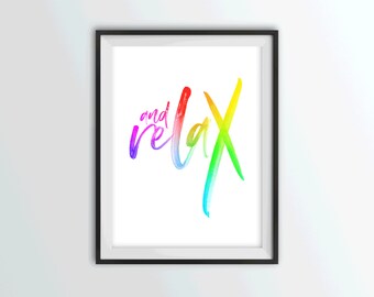 Impresión de acuarela "Arcoíris y relajación": Arte relajante para la pared del baño