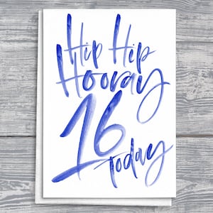 Hip Hip Hooray 16 Heute 16th Birthday Greetings Card, Farboptionen verfügbar