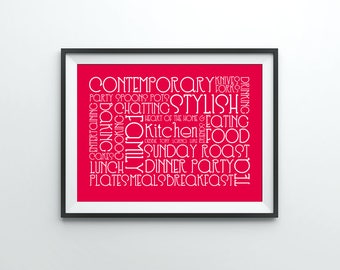 Tabasco Red & White personalised"Words of the Kitchen" Typography kitchen print